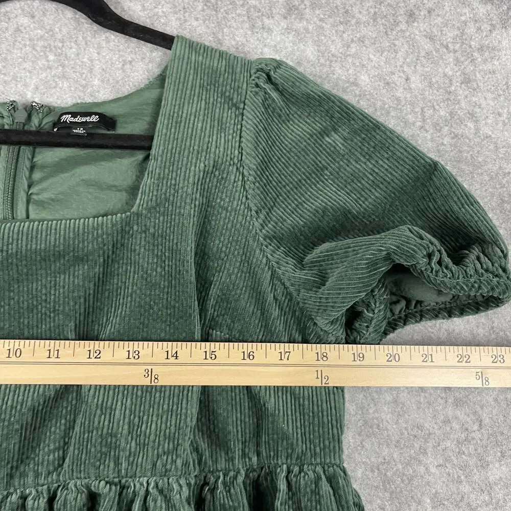 Madewell Corduroy Aidy Dress Womens 10 Green Square Neck Tiered Babydoll Holiday - Picture 7 of 14